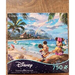 NEW Disney Thomas Kinkade Mickey & Minnie In Hawaii Puzzle w/ Poster | 750pcs